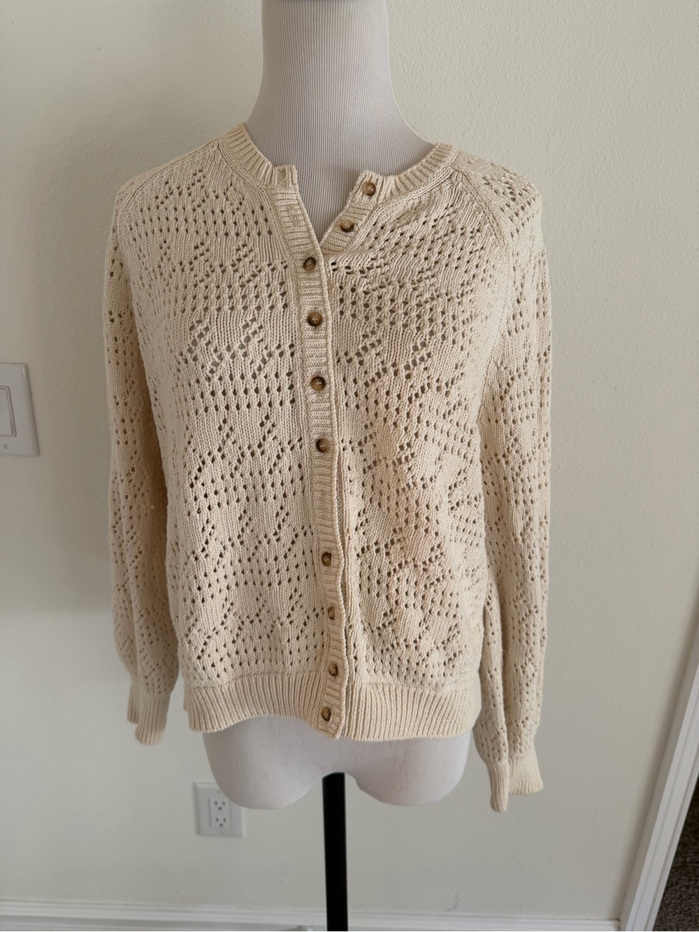 Sezane Cream Openwork Button-Front Cardigan